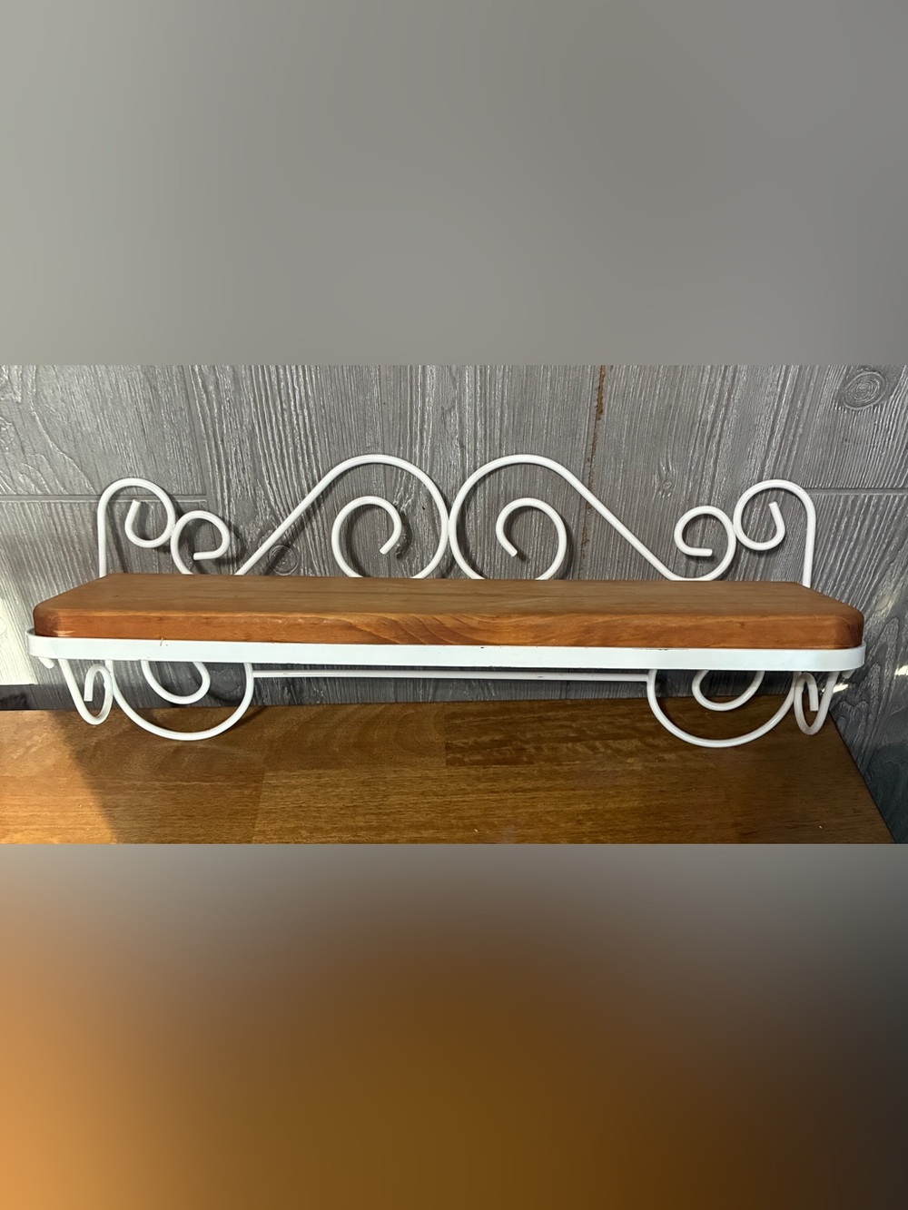 White Metal and Wood Wall Shelf - Decorative Home Wall Decor
